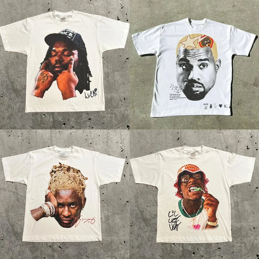 Men's T-Shirt Retro Trend Portrait Print Short Sleeve T-Shirt Y2k Gothic  Hip Hop Couple Casual Loose T Shirt Summer Top