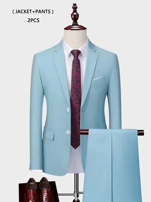 ( Jacket +Vest+ Pants ) Luxury Men's High-end Brand Solid Color Business Office Suit 3Pcs & 2Pcs Groom Wedding Party Suit Tuxedo
