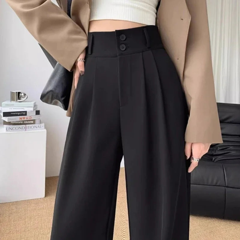 Elegant Wide Leg Pants Women's High Waist  Baggy Pants Office Ladies Fashion Loose Suit Trousers Streetwear