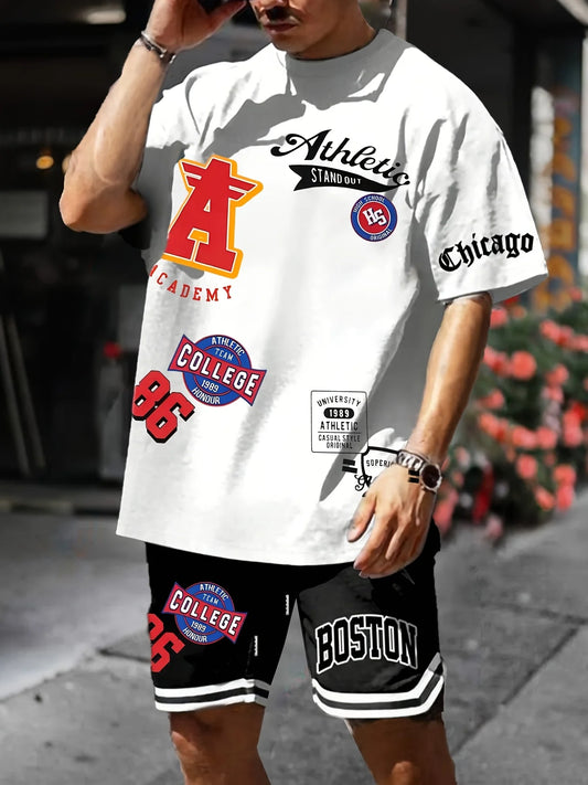 Summer men's suit Basketball Style 2-piece 3D printed T-shirt and shorts Casual breathable polyester men's wear
