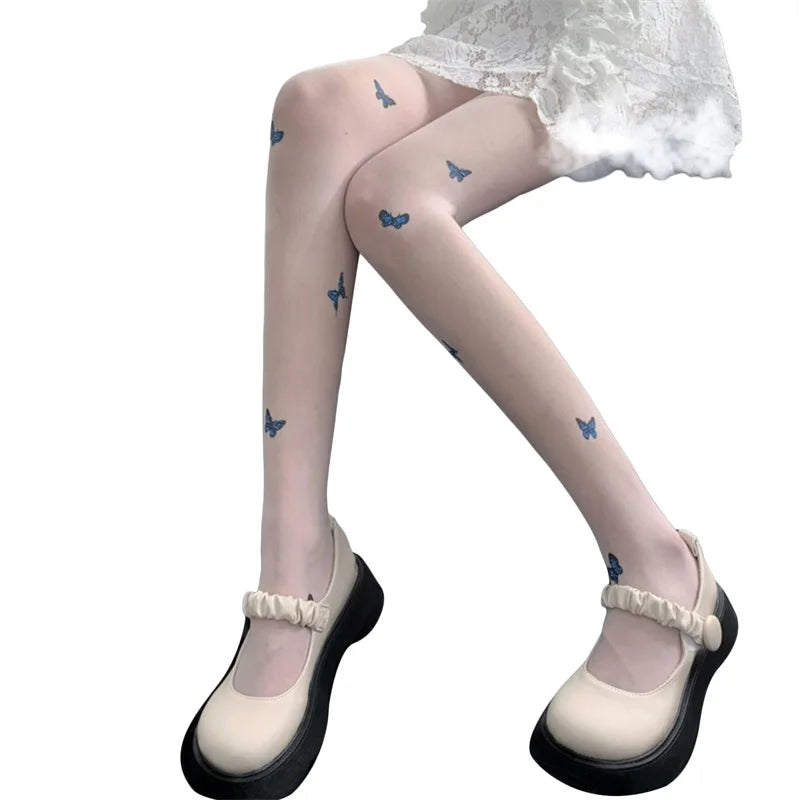 Floral Lace High Waist Tights Sheer Pantyhose  Stockings with Bow Detail and Back Seam