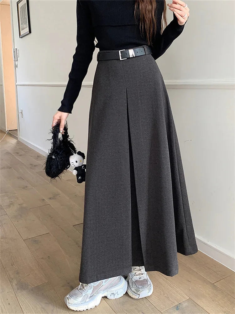 Retro High Waist Slim Mid-length  A-line Skirt