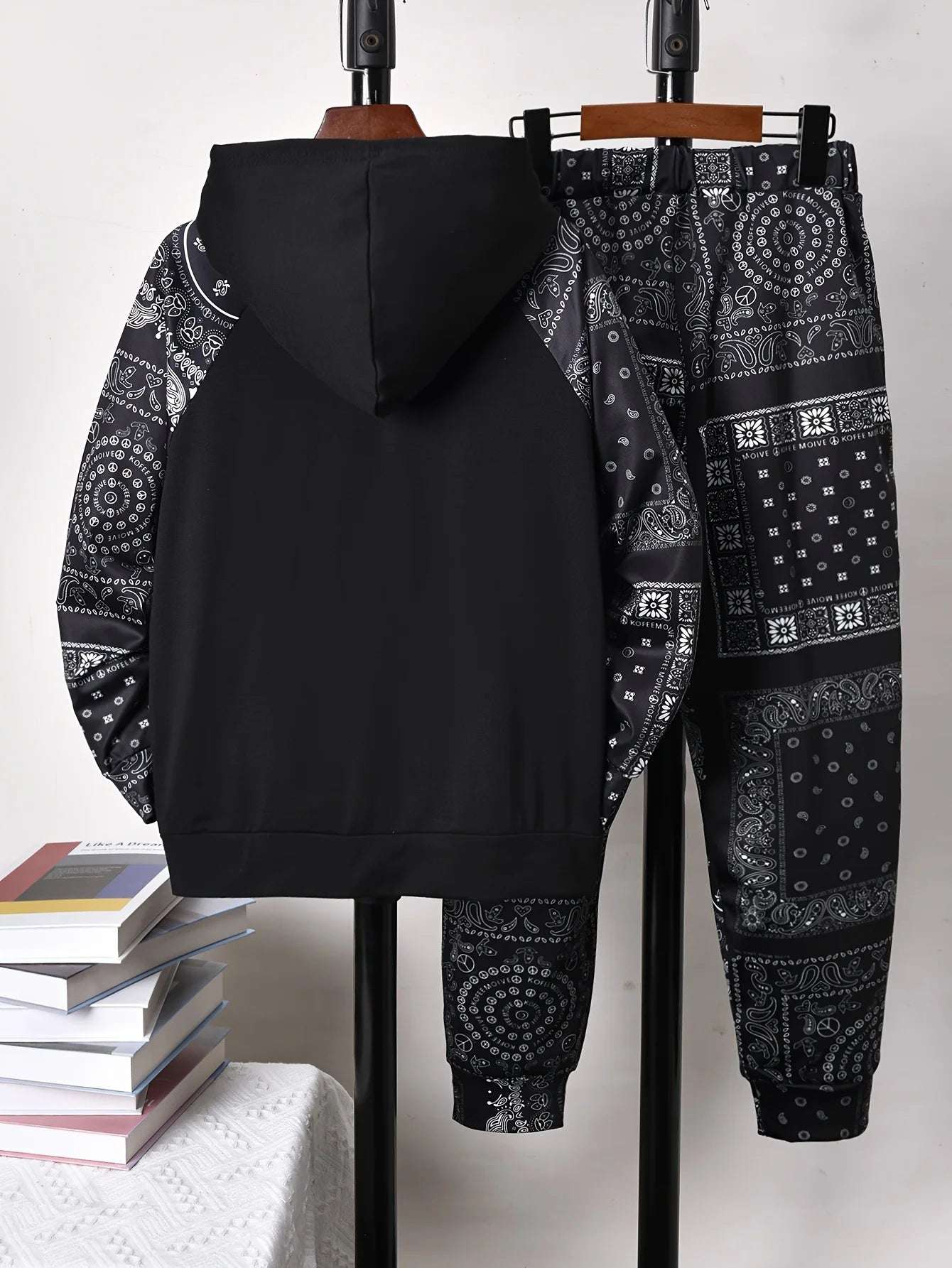 Large Men's 3D Digital Creative Simple Printed Hoodie Set Men's Clothing Thickened and Velvet Hoodie