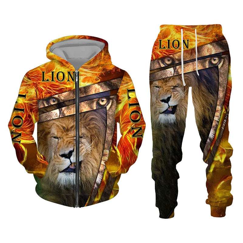 Men's Tracksuit 3D The Lion Print Zipper Hoodies Sweatshirts Pants Sets Casual Men's Clothing Women's Tracksuit