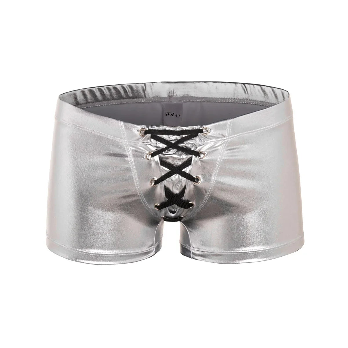 PU Leather Swimwear Mens Metallic Shiny Underpant Swim Boxers Beach Shorts Lace Up Underwear Bikinis Swimsuits Swimming Trunks