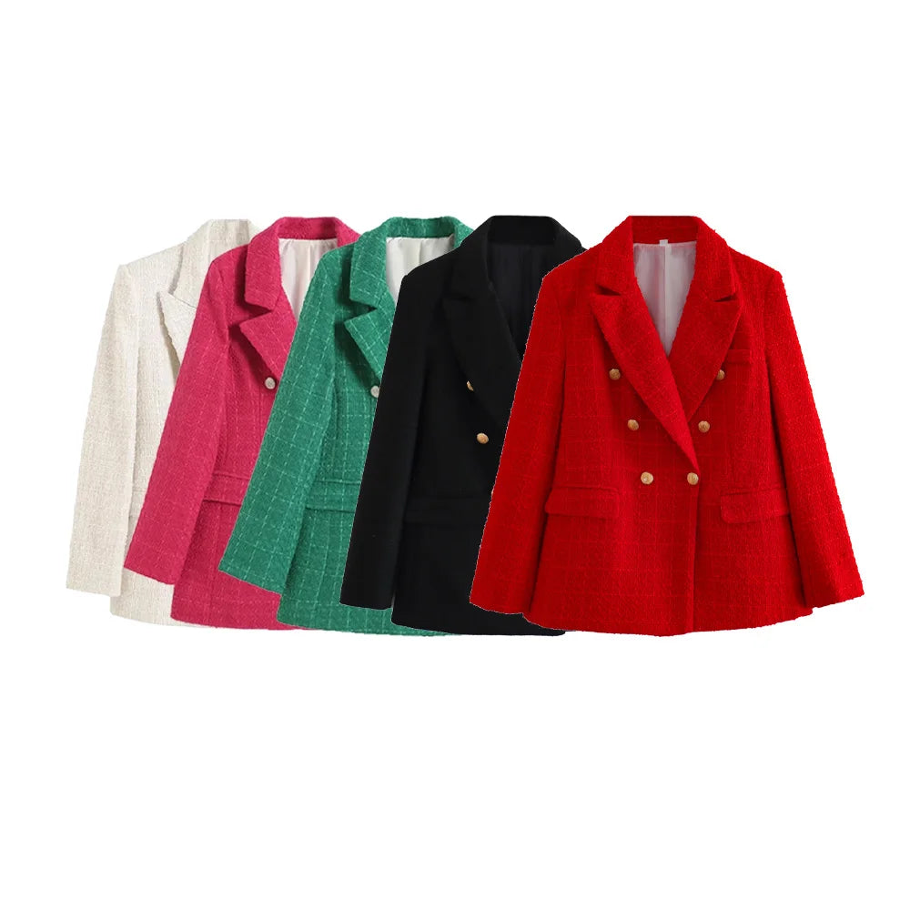 Autumn Women's Clothing Style Fashionable Versatile Texture Double breasted Mid length Suit Coat
