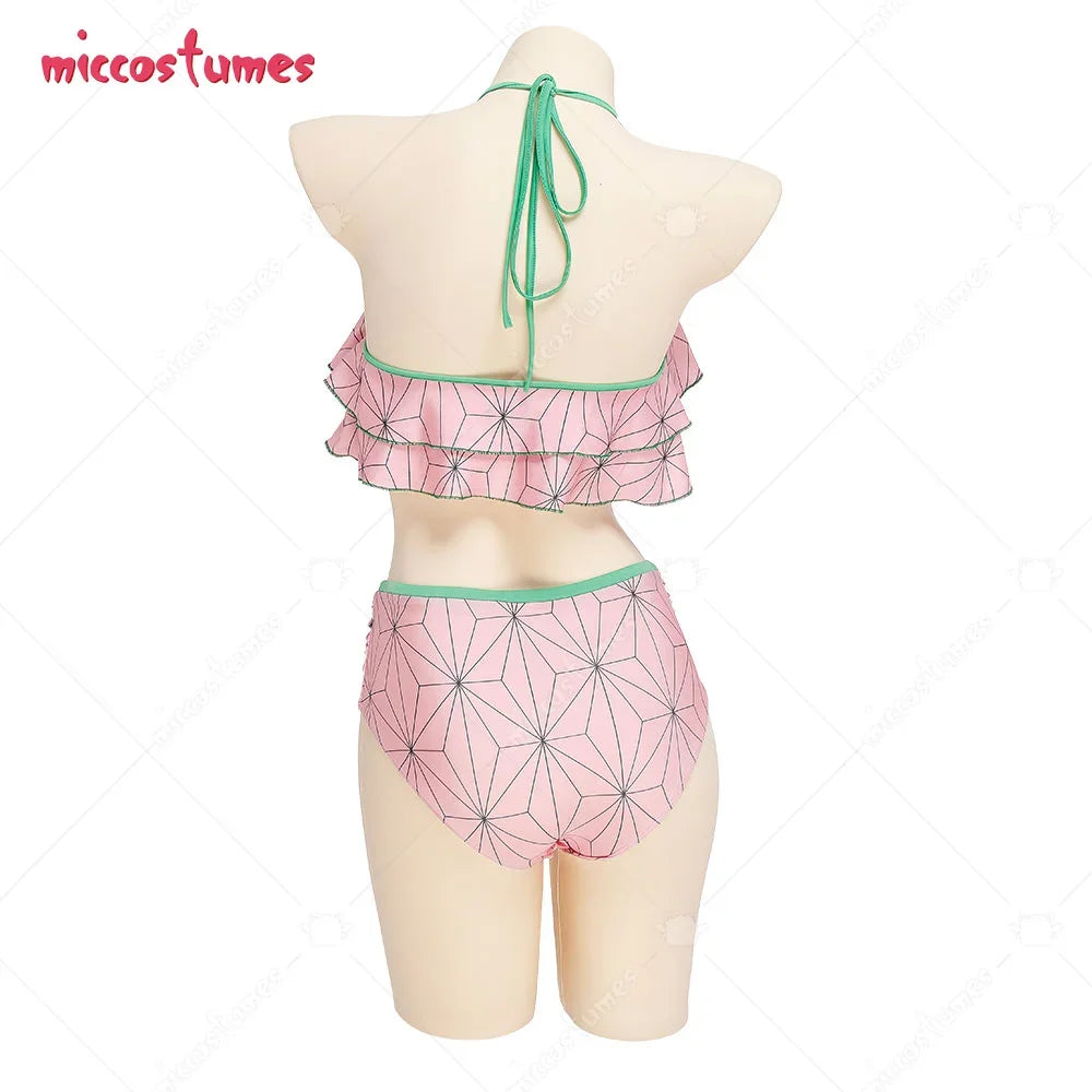 Two Piece Halter Neck Bikini Swimsuit  High Waist Swimwear Flounce Layered Bathing Suit