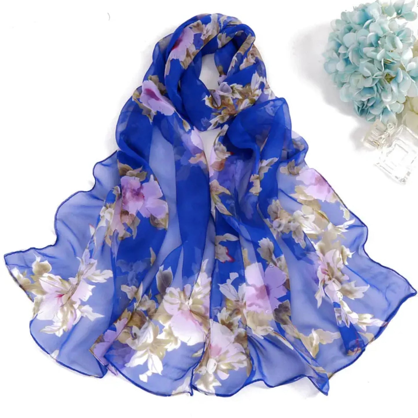 Elegant Peach Blossom Floral Lightweight Women's Shawl Scarf