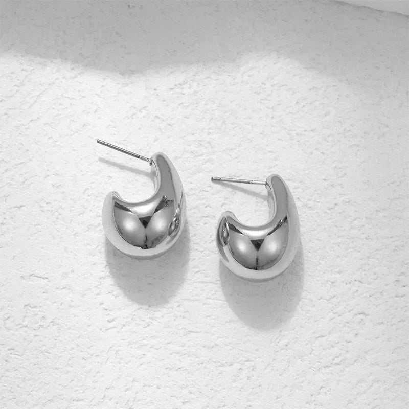 Stainless Steel Smooth Metal Chunky Hoop Earrings for Women Fashion Round Circle Hoops Statement Earrings