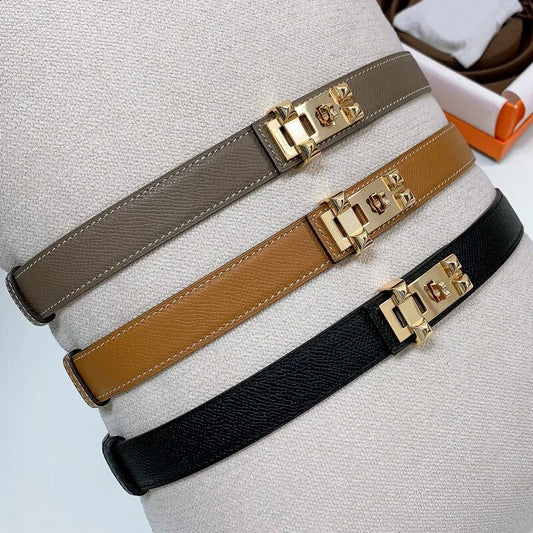 Leather adjustable belt Cross cowhide waist 2.5CM latched telescopic belt