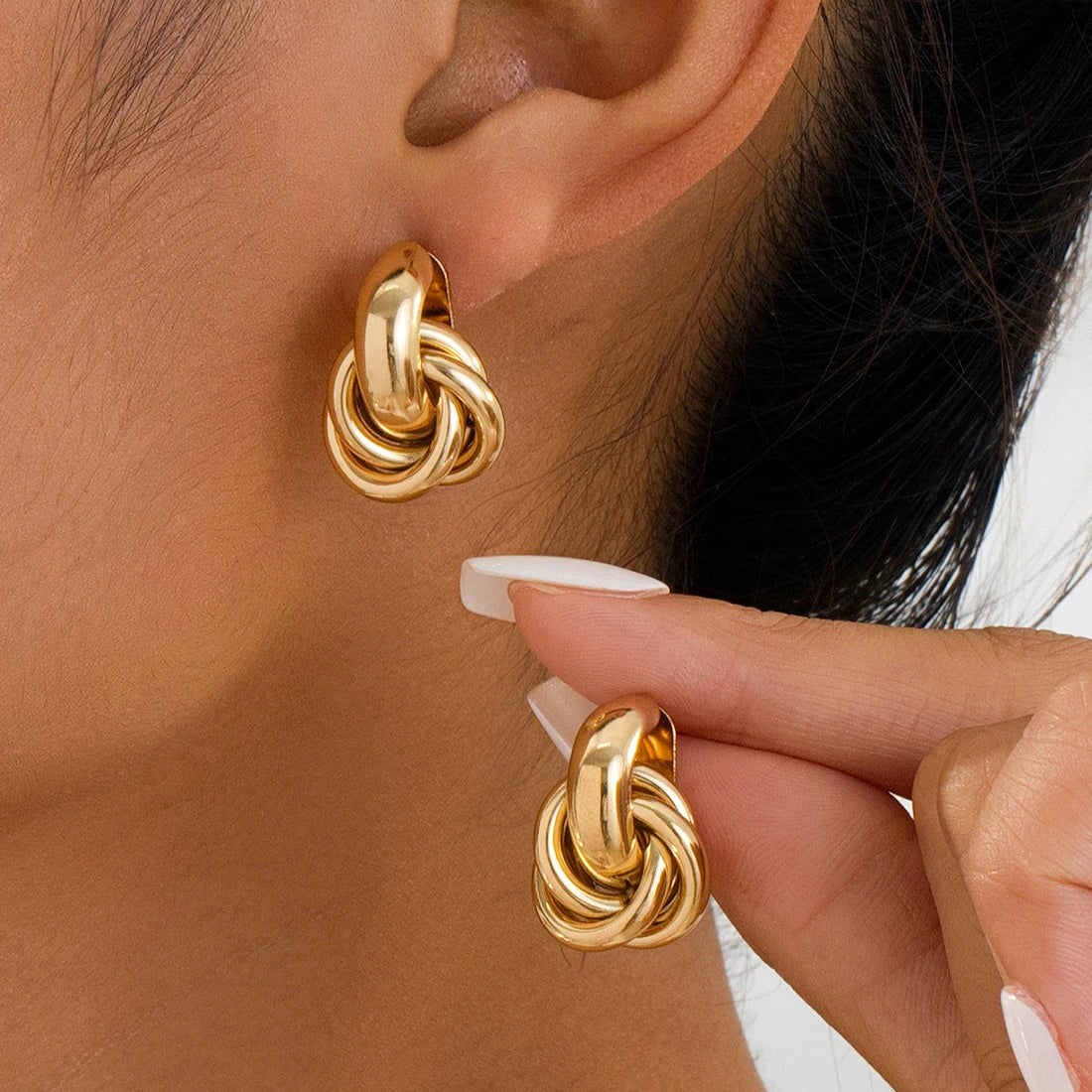 Stainless Steel Chunky Hoop Earrings for Women Gold Color Double Ring Thick Geometric Drop Earrings Statement Jewelry