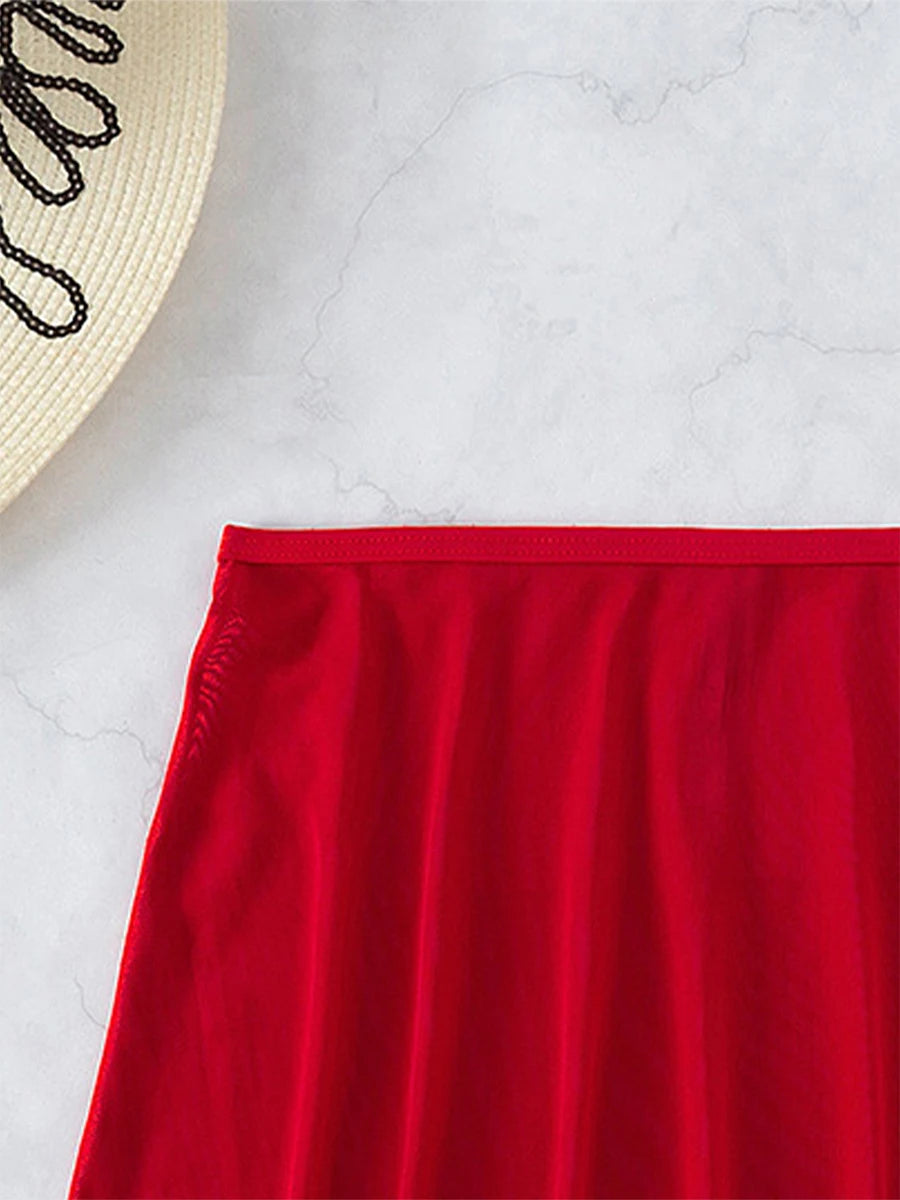 Women s High Waist Solid Color Swim Skirt A-line Mini Skirt Beach Pool Casual Swimsuit Bottoms
