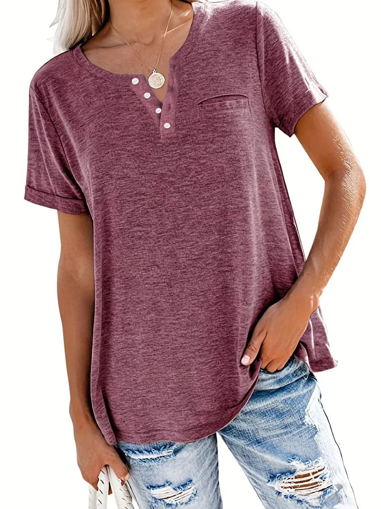 Plus Size 1XL-8XL Women's Loose Tops Ladies Casual V-neck Short Sleeve Pocket T-shirt Spring and Summer Style