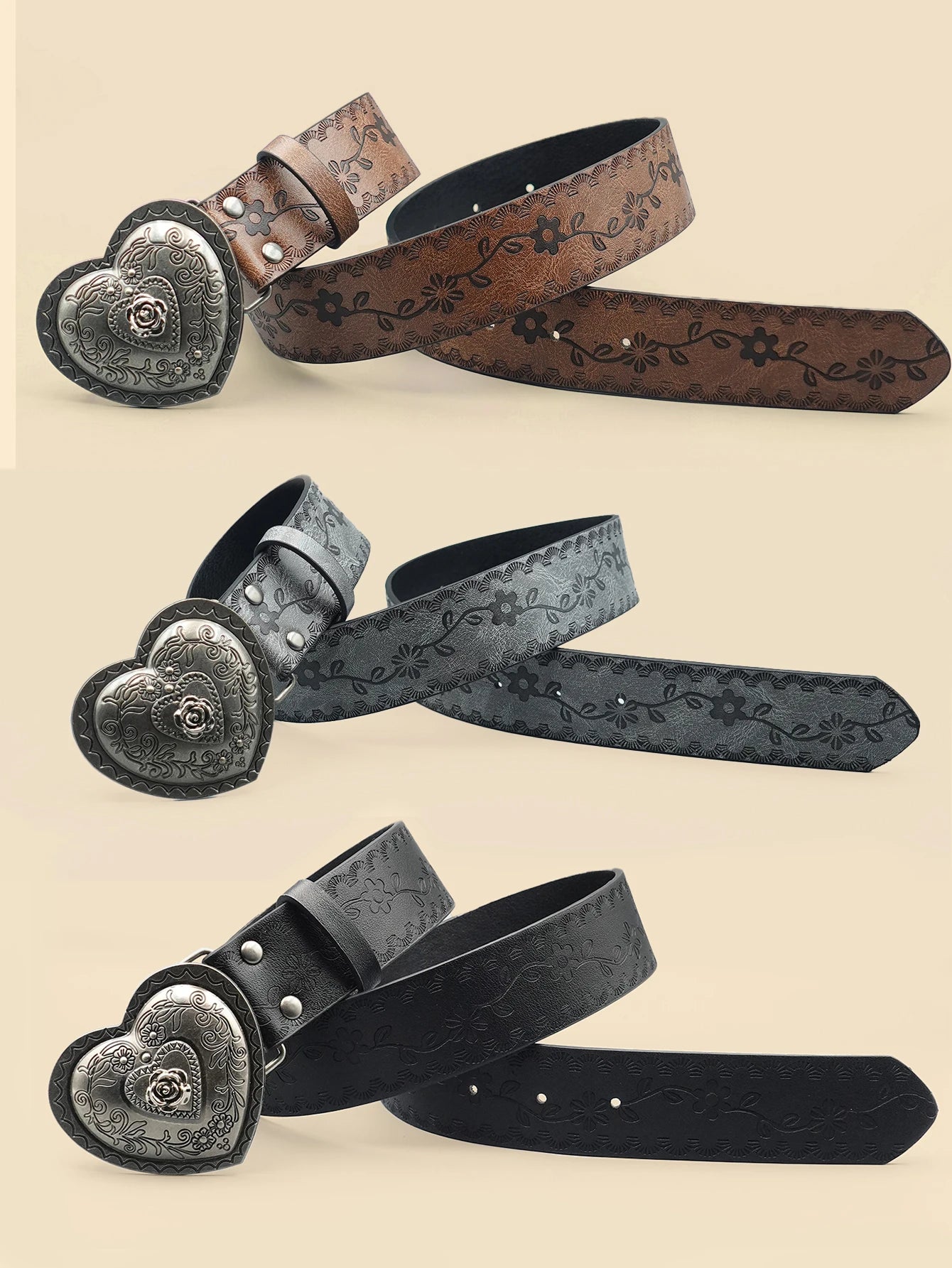 Heart Shaped Women's Casual Belt, Retro Embossed Carved Women's Belt, Dress, Jeans, Suit, Shirt Decoration