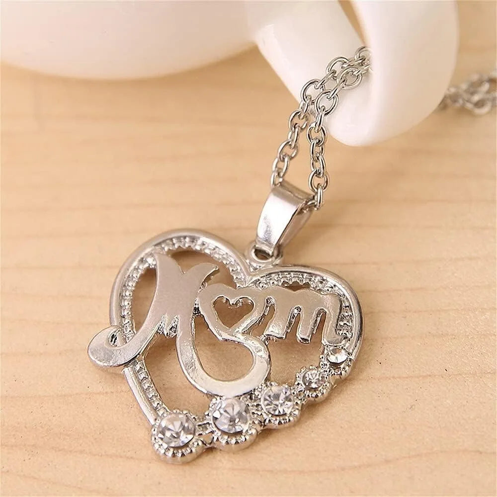 Fashion Crystal Mom Letter Pendant