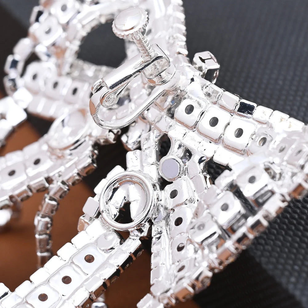 Bowknot Tassel Earrings Statement Jewelry Rhinestone Dangle Earrings Non Piercing