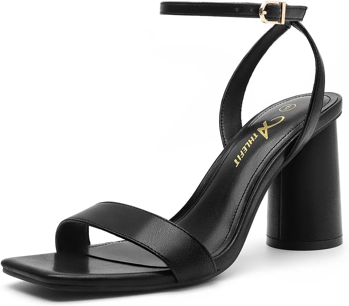 Strappy Chunky Block Heels Fashion Square Open Toe Heeled Sandals Ankle Strap