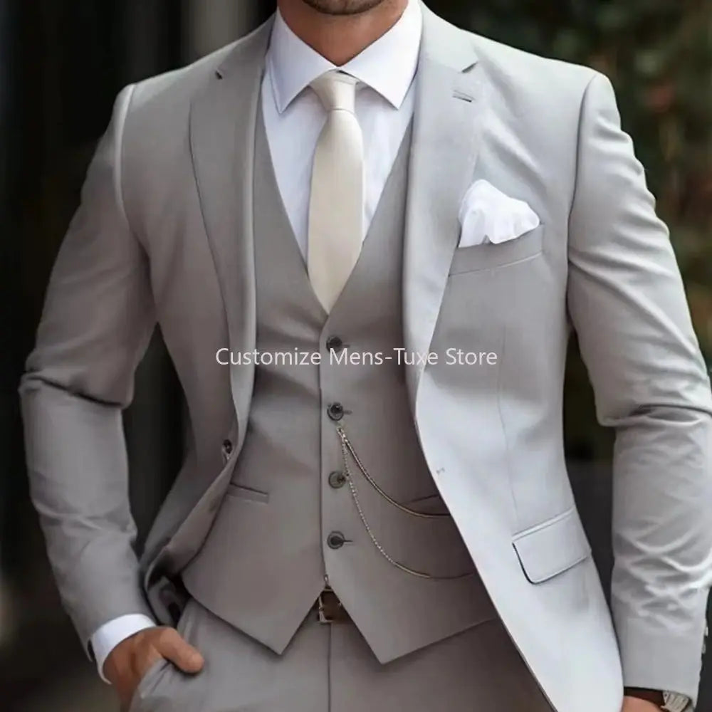 Men Business suits Tuxedos Formal 3 Piece Set Jacket Vest Pants Single Breasted Groom Groomsman Prom Wedding Party