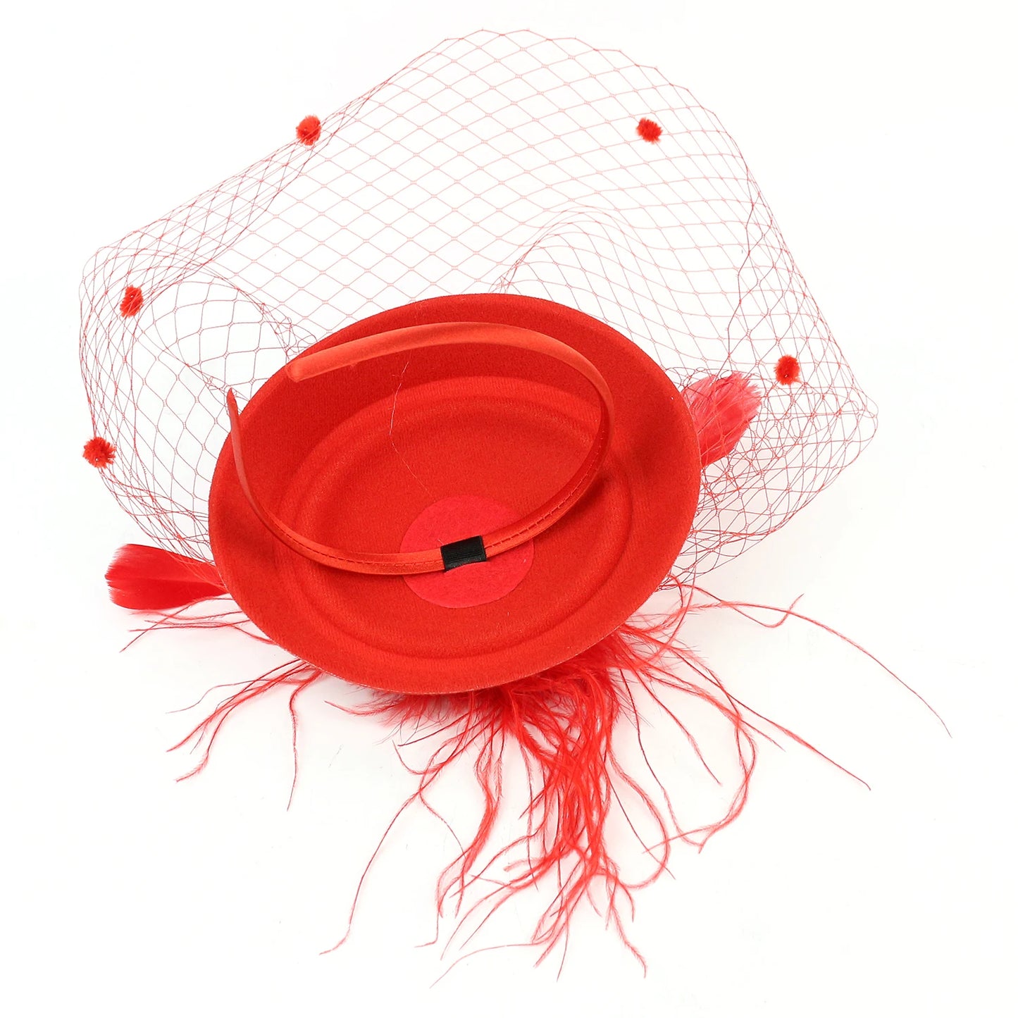 Women's Felt Fascinator Hat Fishnet Veil Small Plush Wave Point Decor Hair Clips Cocktail Headwear Fascinator