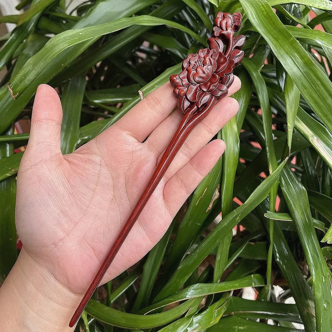 Chinese Retro Style Peach Wood Handmade Carved Hairpin Hollow Out Hair Stick Hairpin Women Hair Styling Tools Hair Accessories