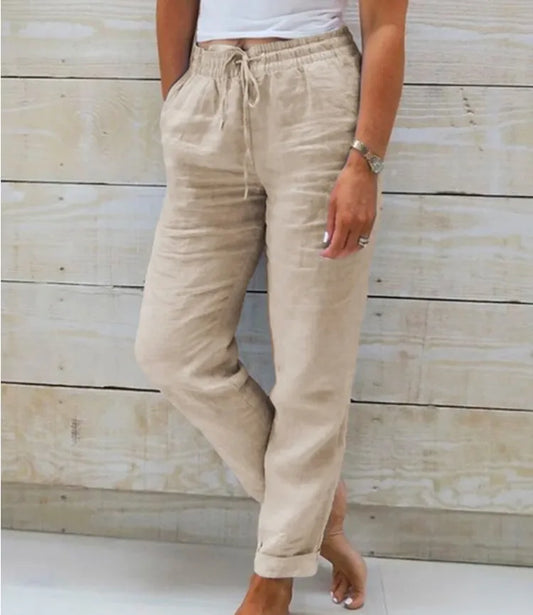 Cotton Linen Summer Pants for Women High Waist Elastic Casual Trousers Streetwear Solid Female Clothes  Loose Pencil Pants