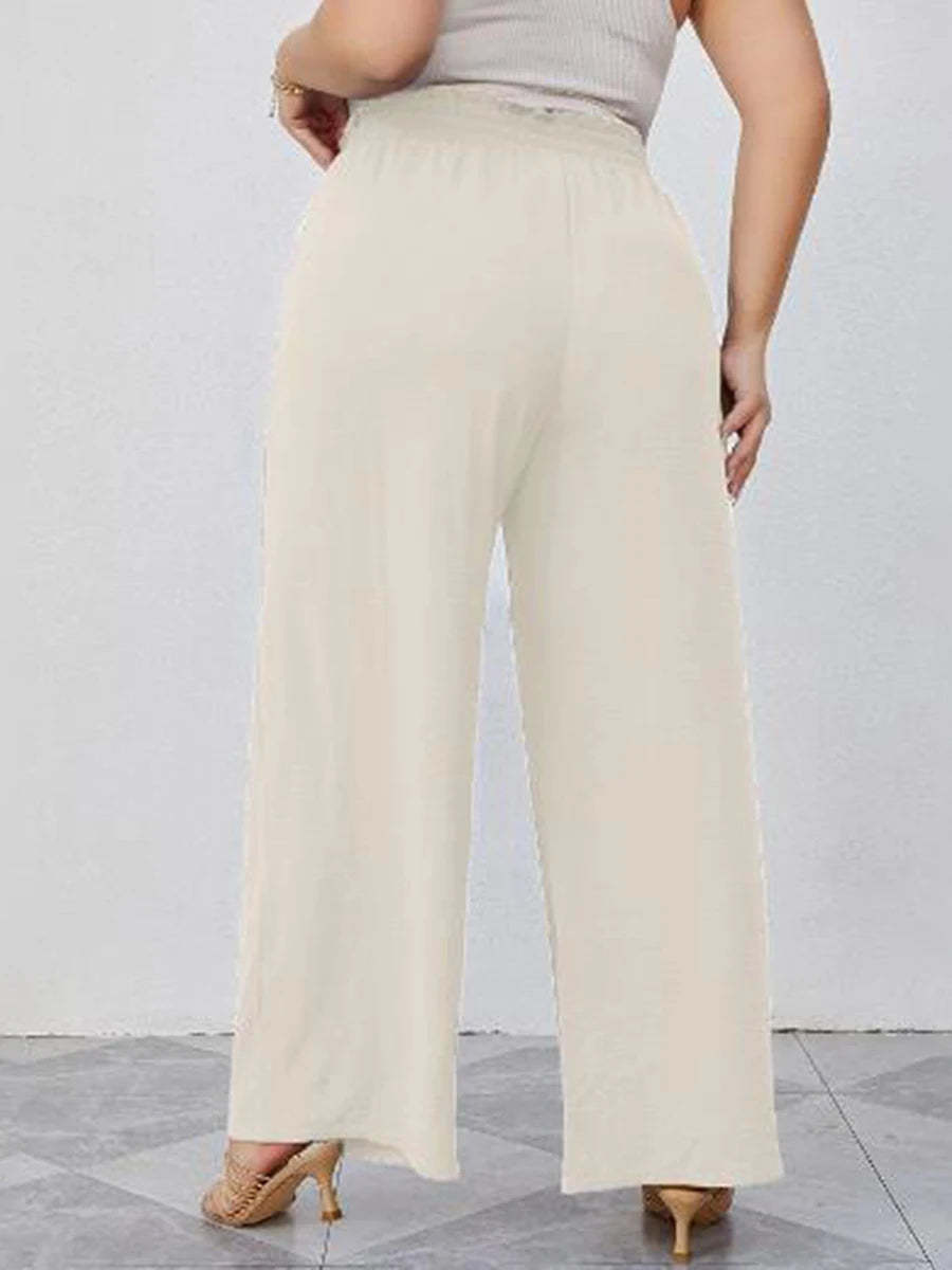 Women s Fashionable Wide Leg Trousers in Plus Size with Stylish Tie-Up Belt and Convenient Pockets for a Chic Look