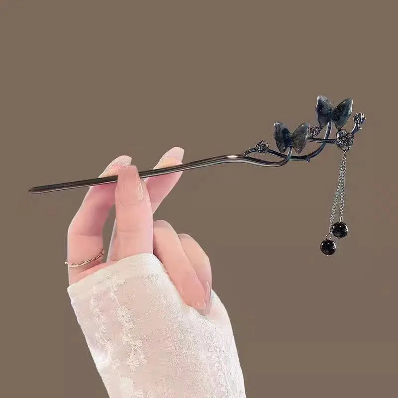 Chinese Style Butterfly Flower Tassel Hair Stick for Women Vintage Metal Chopstick Hair Sticks Hair Accessories