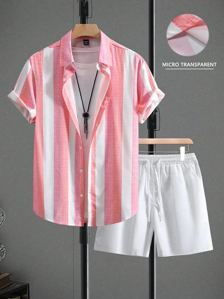 Summer Men's Shirt Shorts Two-piece Set Printed Casual Suit Men Short Sleeve Shirt Street Hawaiian Beach Shorts Outfits