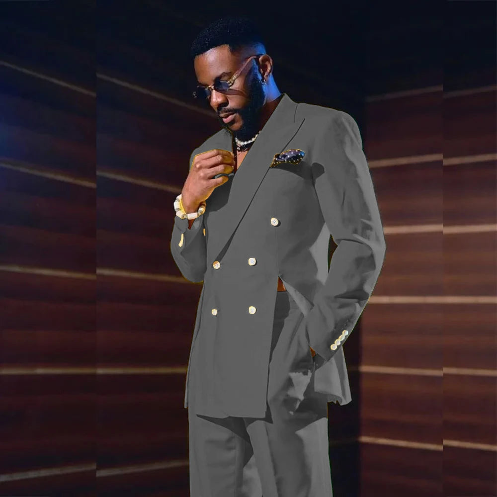 Fashion Men's Suits Special Style Double Breasted Peaked Lapel Luxury Blazer 2 Piece Jacket Pants Chic Blazer Customized