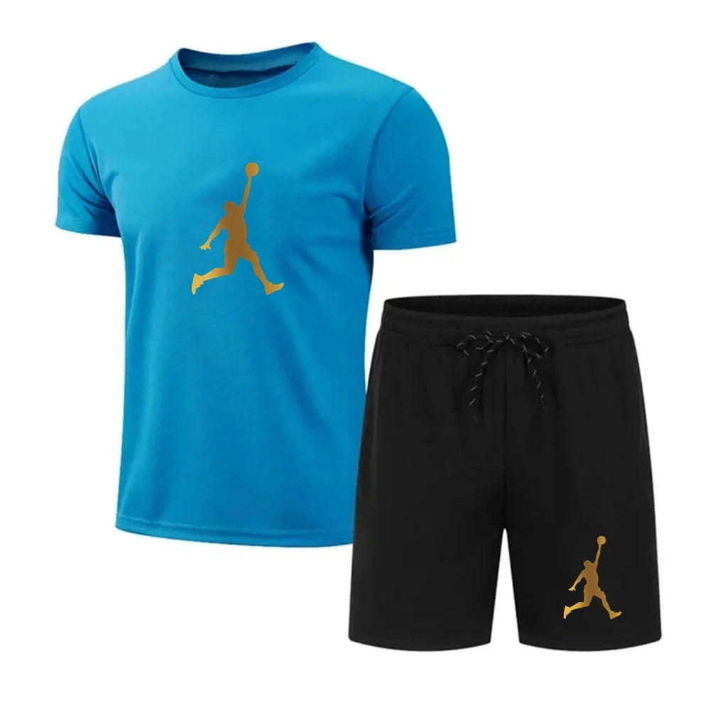 Men's casual fashion Summer mesh suit Men's quick drying Breathable sports suit Short sleeve T-shirt suit men's jogging suit