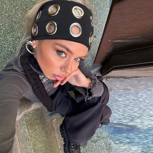 Girl Hollowed Out Eyelets Wide Elastic Headband Stretchy Metal Rock Steampunk for Sports Headbands Hair Accessories