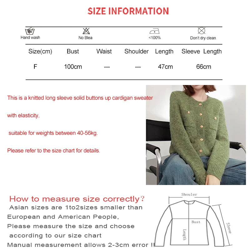 Women's Single-breasted Cardigan Sweater Knit Long Sleeve O-Neck Elegant Office Sweater Coat Solid Warm Jacket Fall Winter