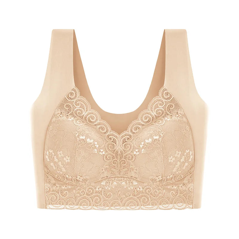 Women's Lace Bra Trackless Sports Thin Bra Breathable Soft And Comfortable Casual No Underwire V-Neck Bra