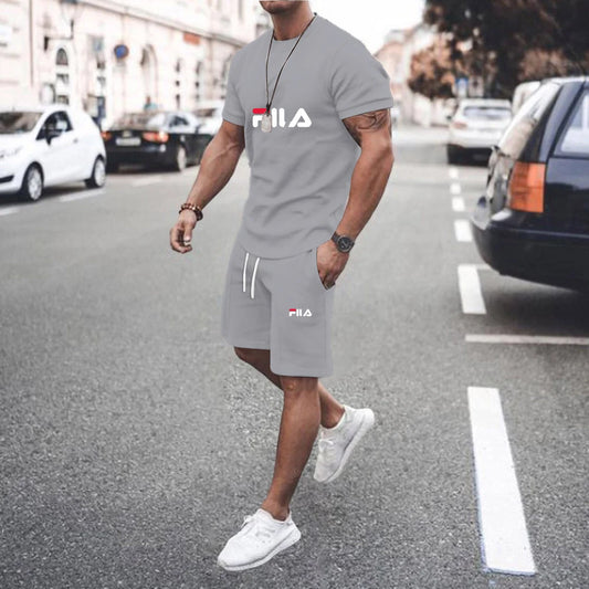 Summer Casual Men's Short Sleeve Set, Two Piece T-shirt + Shorts  Pattern Men's Street Wear, US sizes clothes