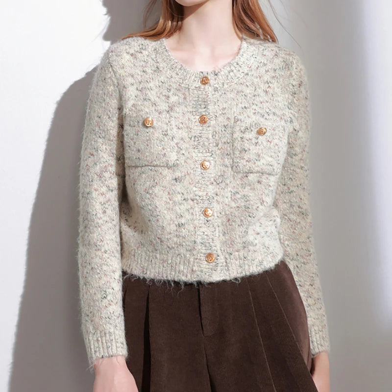 Women's Single-breasted Cardigan Sweater Knit Long Sleeve O-Neck Elegant Office Sweater Coat Solid Warm Jacket Fall Winter