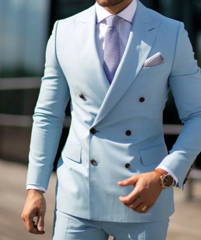 High Quality Men's Suits Double Breasted Bespoke Double Breasted Peaked Lapel Formal Blazer Slim Fit 2 Piece Jacket Pants