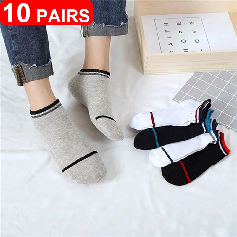 20pcs=10 Pairs Summer Autumn Men Cotton Socks Sport Breathable Ankle Socks Quality Mesh Casual Athletic Thin Cut Short