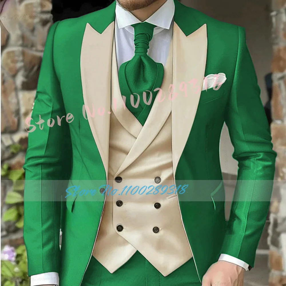 Classic Suits For Men Custom Made 3 Piece Jacket Vest Pants Set Formal Business Tuxedos