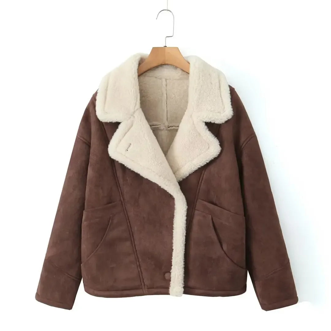 Oversize Loose Lamb Jacket  Fashion Winter Long Sleeve Button Fleece Coats
