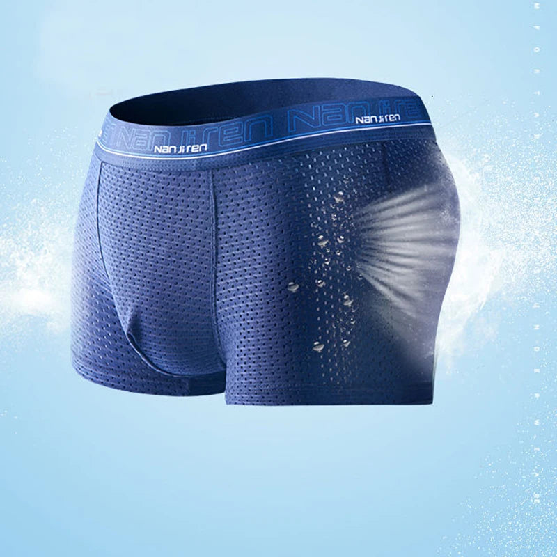 4pcs Men's Boxer Shorts Ice Silk Underwear Plus Size Underpants Cool Breathable Sexy Slim Mesh