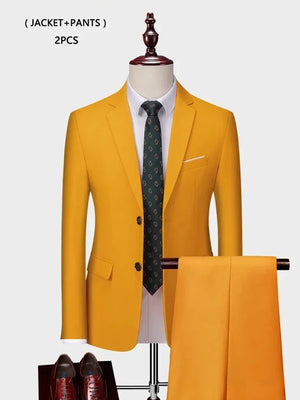 ( Jacket +Vest+ Pants ) Luxury Men's High-end Brand Solid Color Business Office Suit 3Pcs & 2Pcs Groom Wedding Party Suit Tuxedo