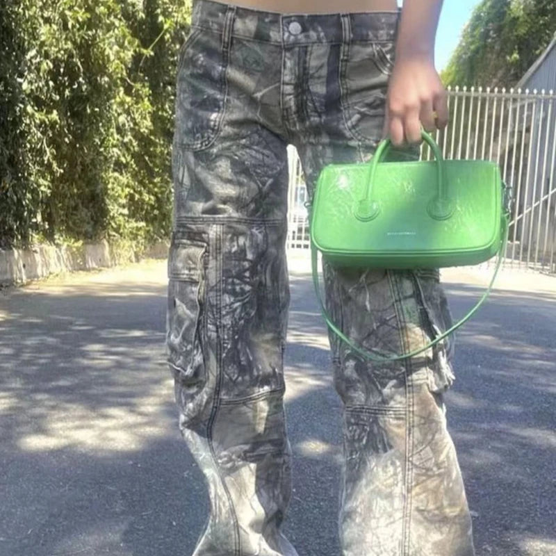 Retro Cargo pants Camo Pattern Print Streetwear Women's Street Hip Hop Unisex Casual Camo Loose Pants