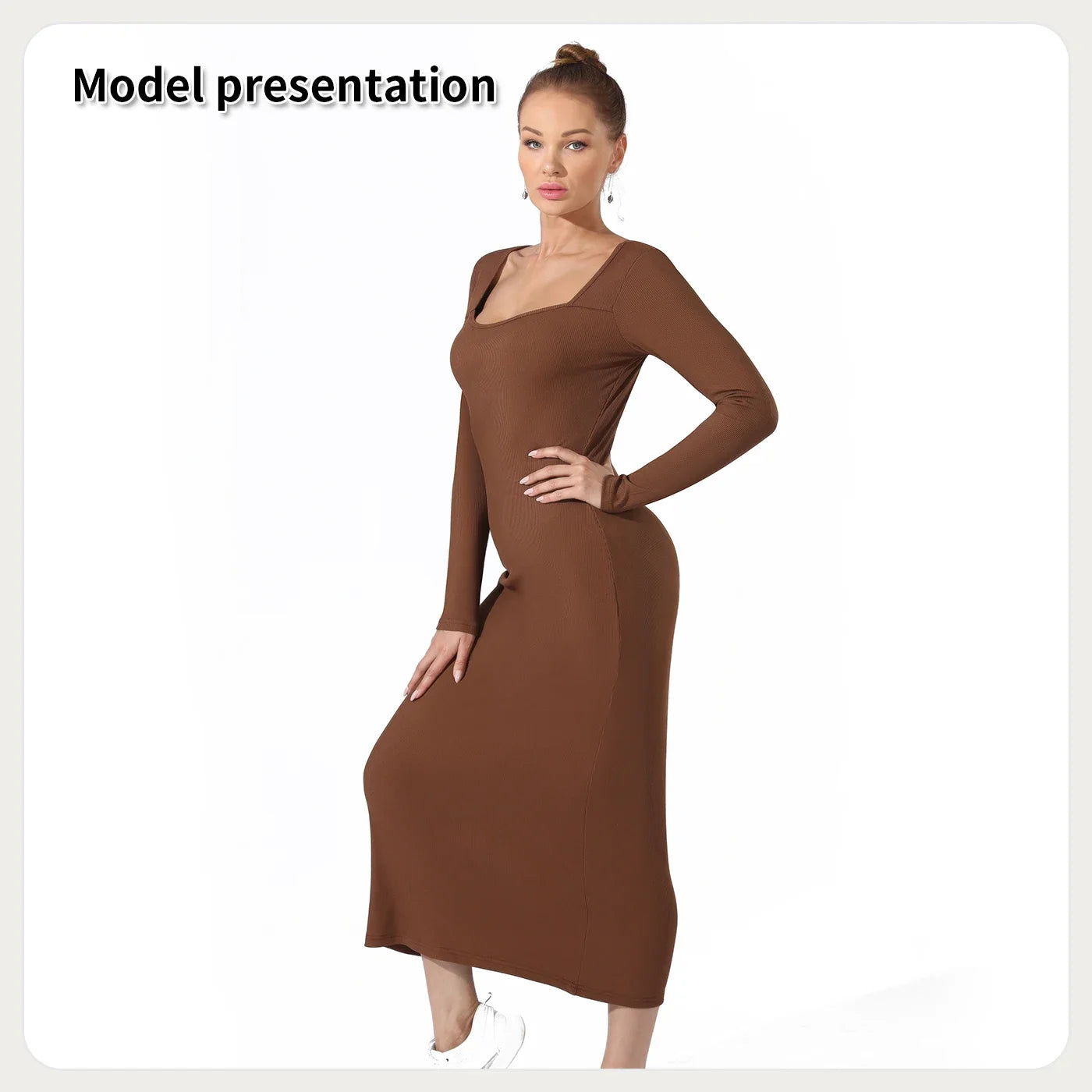 Solid Color Sundress Elegant Party Slim Robe Long Sleeve