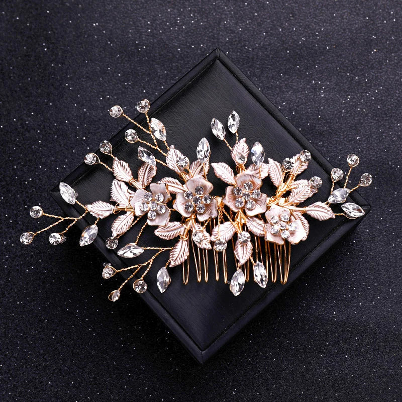 Gold Color Crystal Pearl Hair Comb Headband For Women Bride Party Bridal Wedding Hair Accessories Jewelry Comb Headband