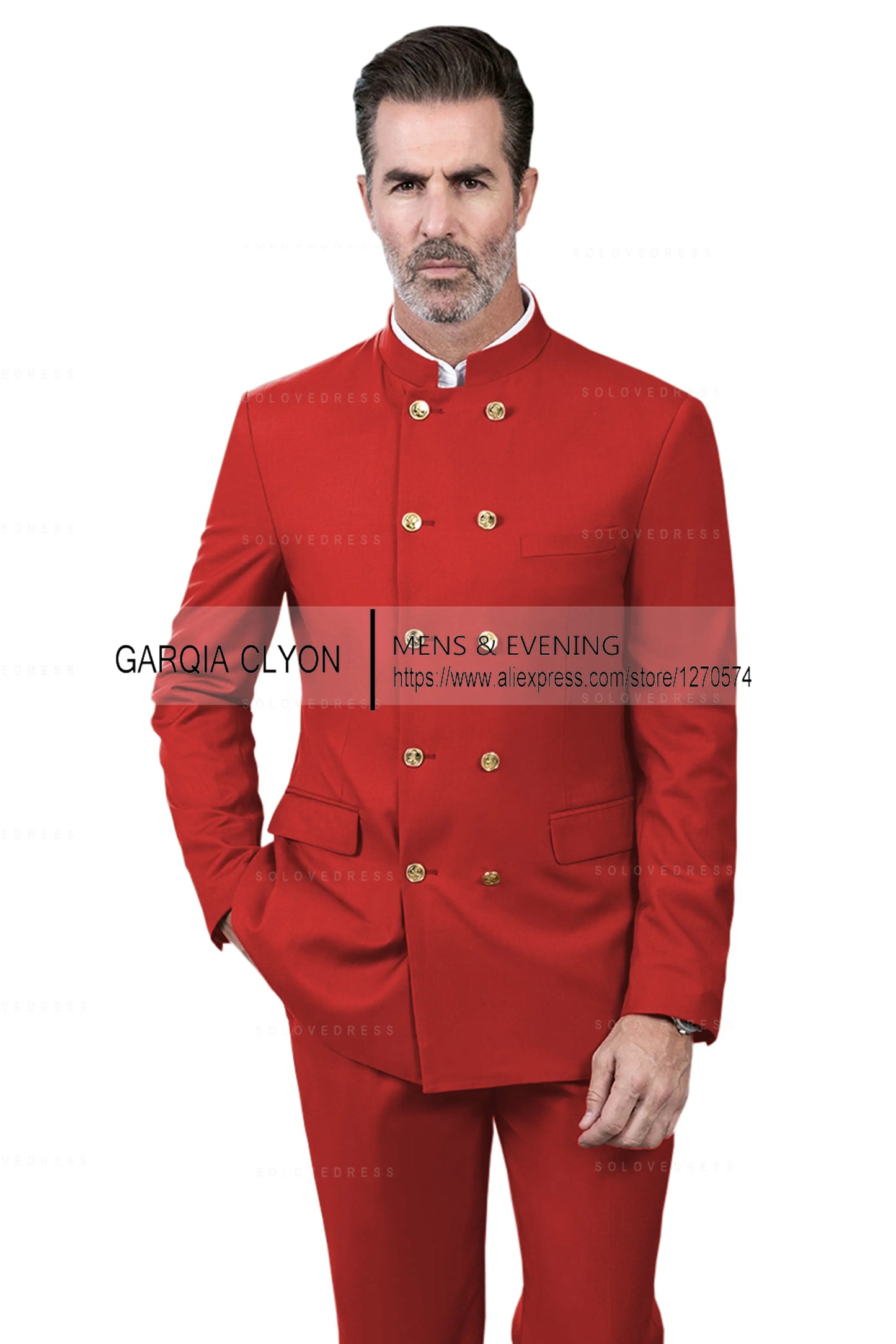 2 Piece Stand Collar Double-Breasted Chinese Style Men's Suits With 3 Real Pocket Wedding SuitsTailored Fit (Blazer+Pants)
