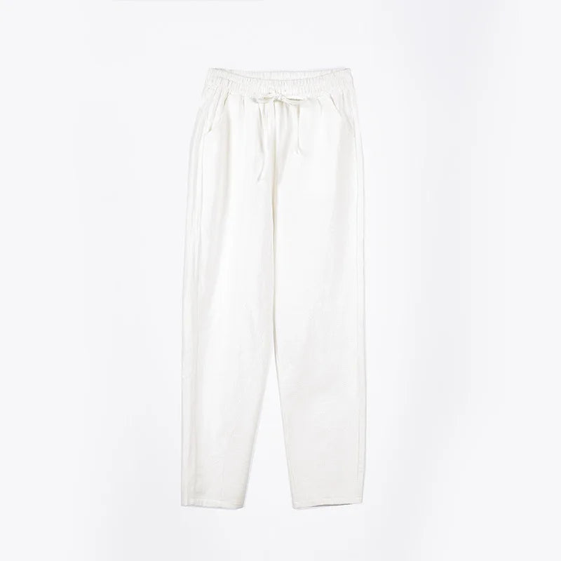 Ankle Length Casual Elastic Waist Harem Thin Cotton Linen Trousers