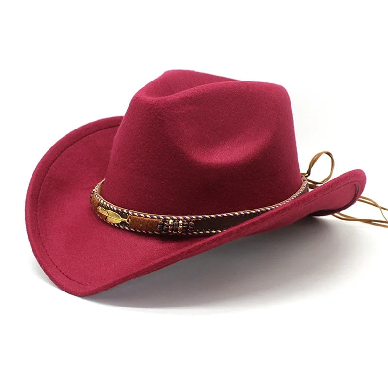 Vintage Style Wide Brim Hat with Leather Band for Men and Women Classic Retro Wool Felt Hat