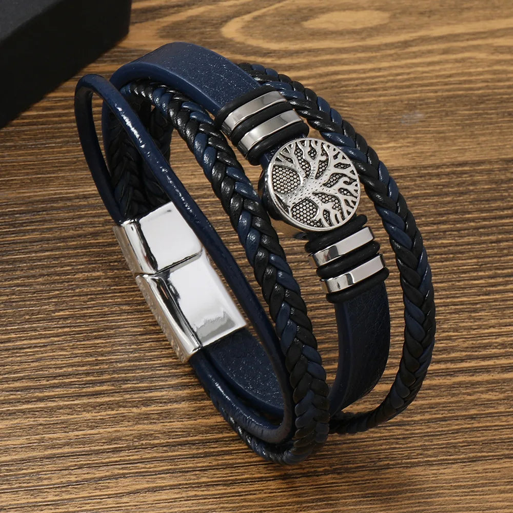 Tree Male Unique Design Trendy Vintage Cuff Men Bracelets PU Leather Bracelets Bangles for Men Jewelry