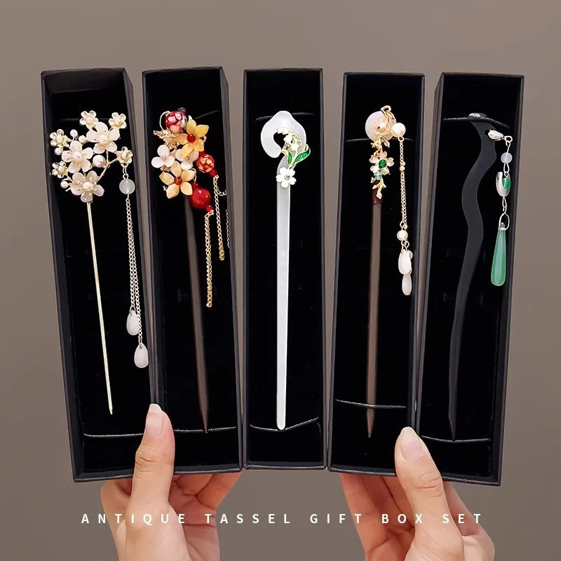 Elegant Chinese Style Hair Accessory Romantic Enameled Flower Tassel Hair Pin Alloy Jewelry Hairpin For Women Fashion Hairpin
