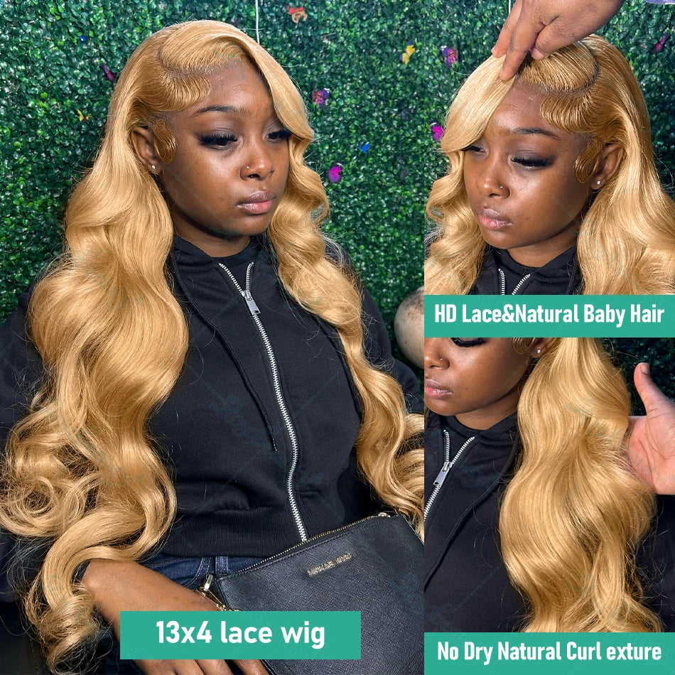30 34 Inch #27 Honey Blonde Body Wave Wig Brazilian 13x4 Lace Front Human Hair 13x6 HD Transparent Lace